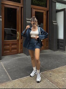 Storets Oversized Dark Blue Denim Jacket and skirt
